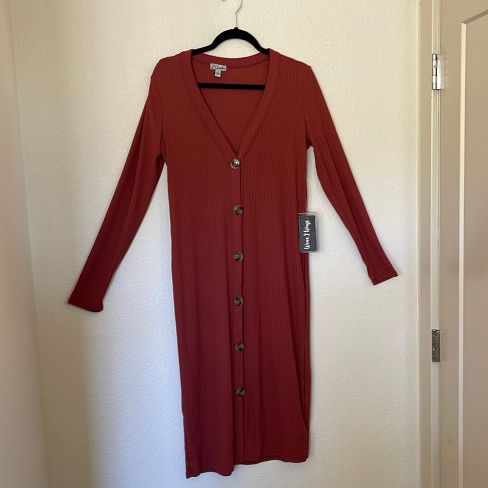 Brick 🧱 Colored NWT Ribbed button down Cardigan Dress Size M